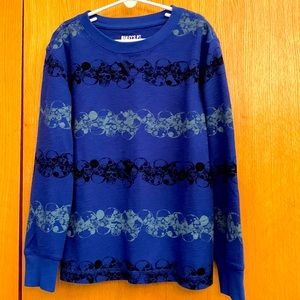 New Bailey’s Pt Size 8 skull print blue black gray thermal waffle weave blue
